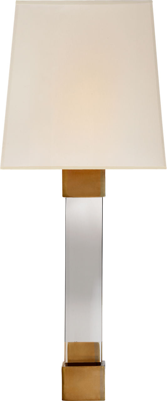 Edgar Medium Sconce | Antique-Burnished Brass and Crystal | Silk Shade