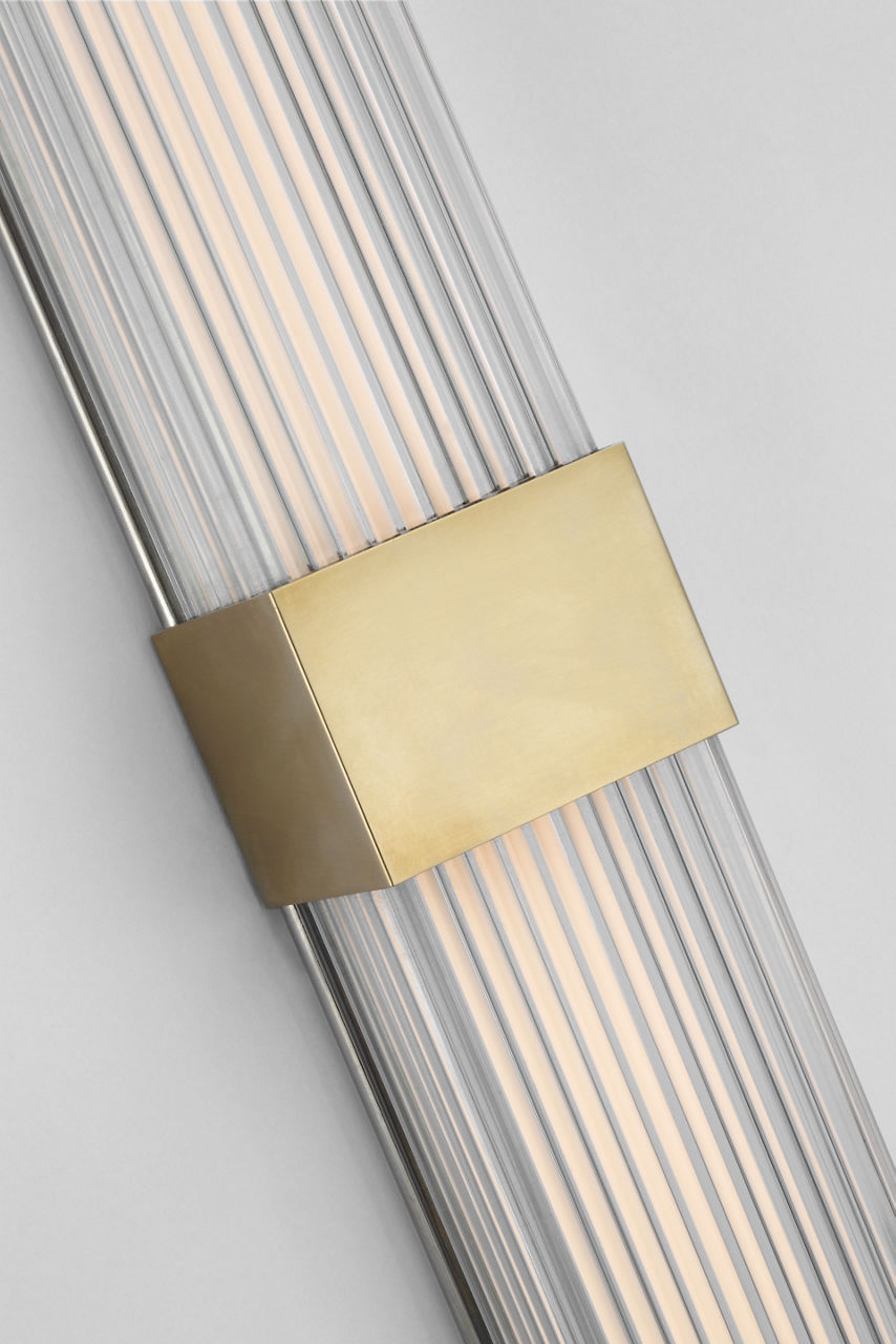 Vance 24" Double Sconce | Antique-Burnished Brass | Clear Glass Rods