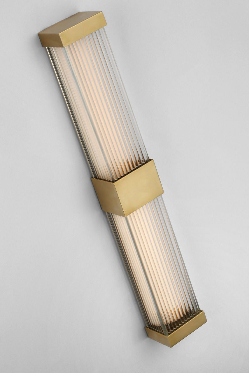 Vance 24" Double Sconce | Antique-Burnished Brass | Clear Glass Rods