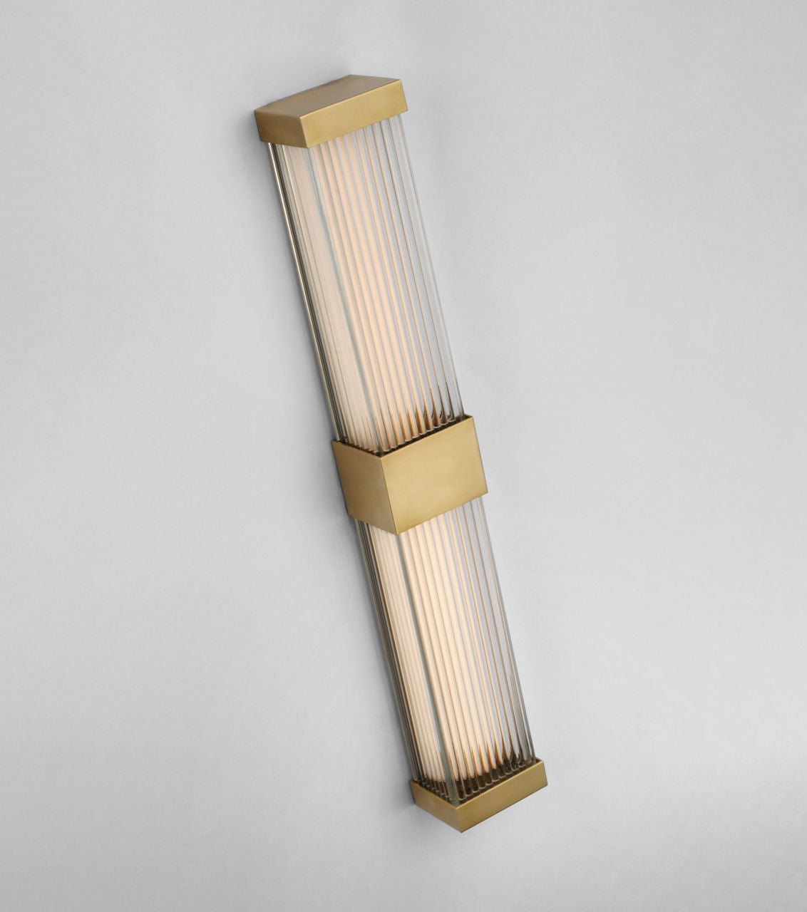 Vance 24" Double Sconce | Antique-Burnished Brass | Clear Glass Rods