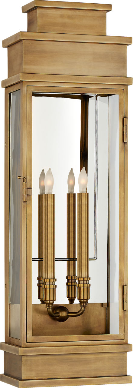Linear Large Wall Lantern | Antique-Burnished Brass | Clear Glass