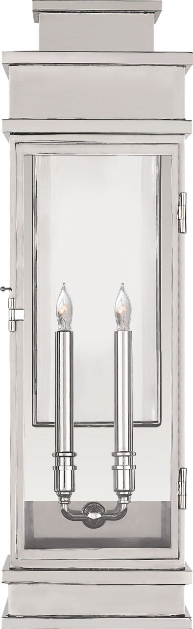 Linear Large Wall Lantern | Polished Nickel | Clear Glass
