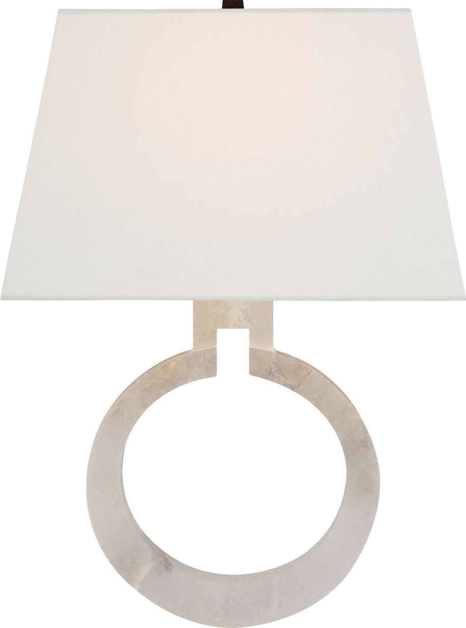 Ring Form Large Wall Sconce | Alabaster | Linen Shade