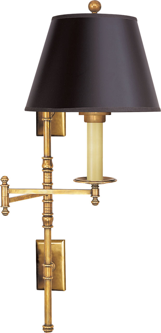 Dorchester Double Backplate Swing Arm | Antique-Burnished Brass | Black Paper Shade