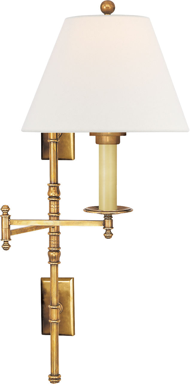 Dorchester Double Backplate Swing Arm | Antique-Burnished Brass | Linen Shade