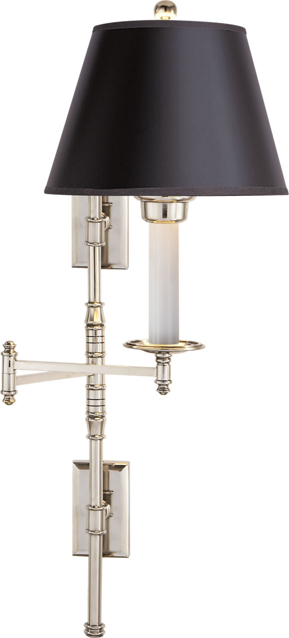 Dorchester Double Backplate Swing Arm | Polished Nickel | Black Paper Shade