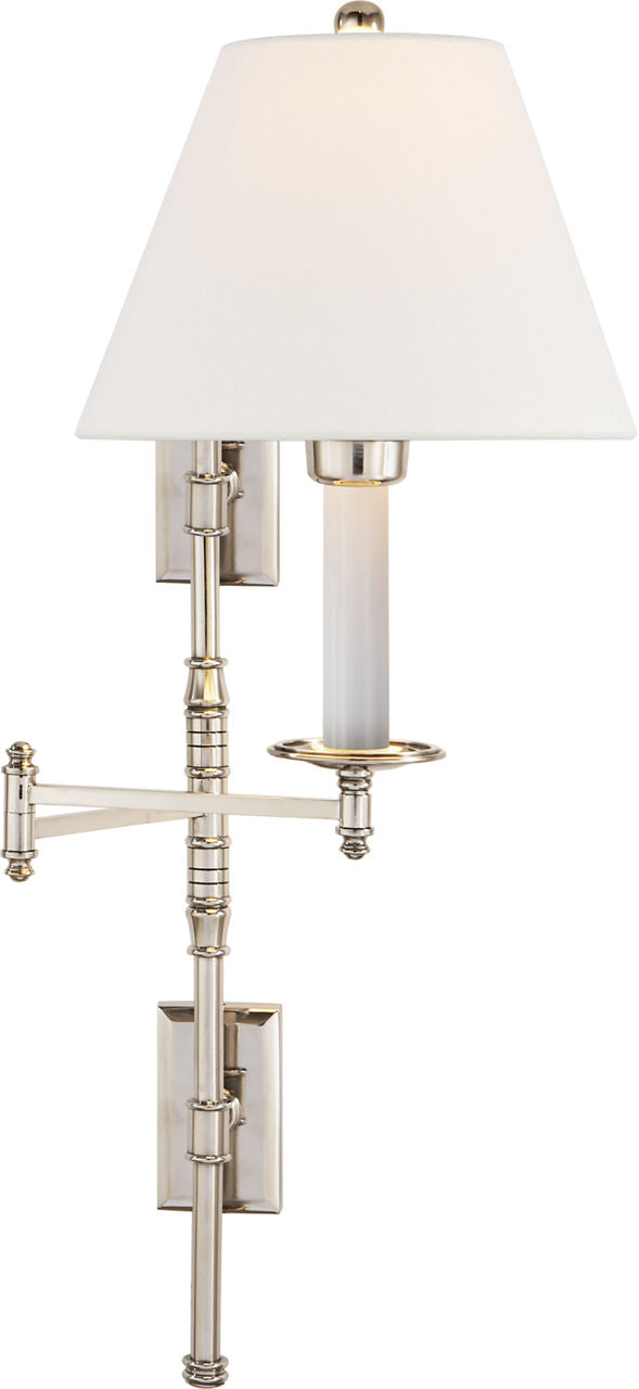 Dorchester Double Backplate Swing Arm | Polished Nickel | Linen Shade
