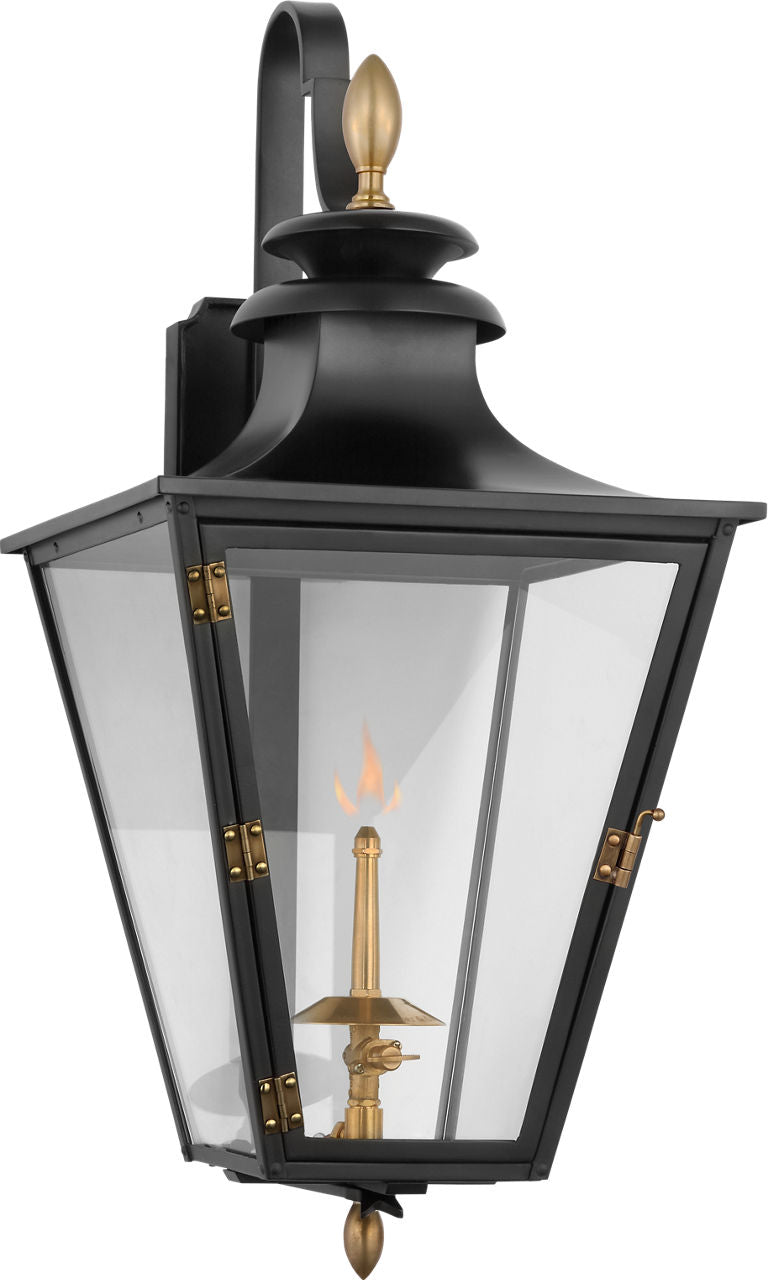 Albermarle Small Bracketed Gas Wall Lantern | Matte Black and Brass | Clear Glass