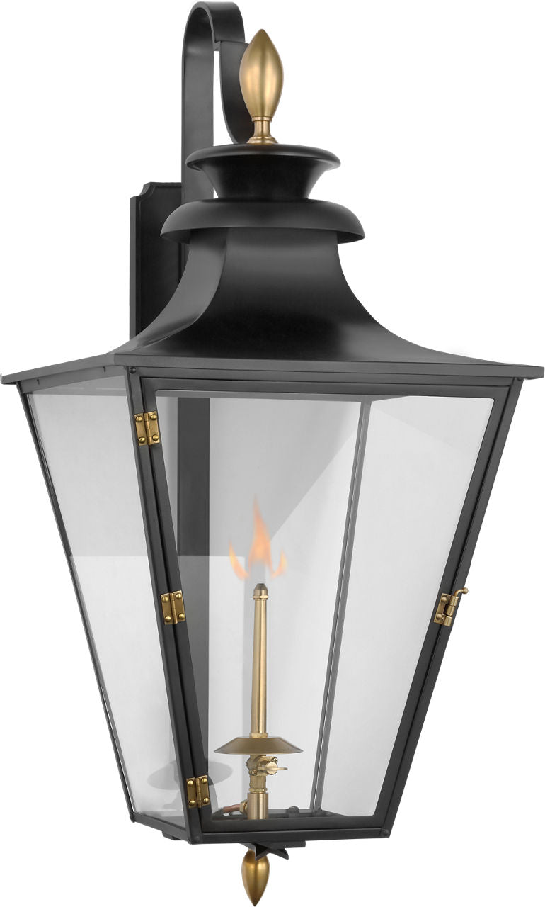 Albermarle Medium Bracketed Gas Wall Lantern | Matte Black and Brass | Clear Glass