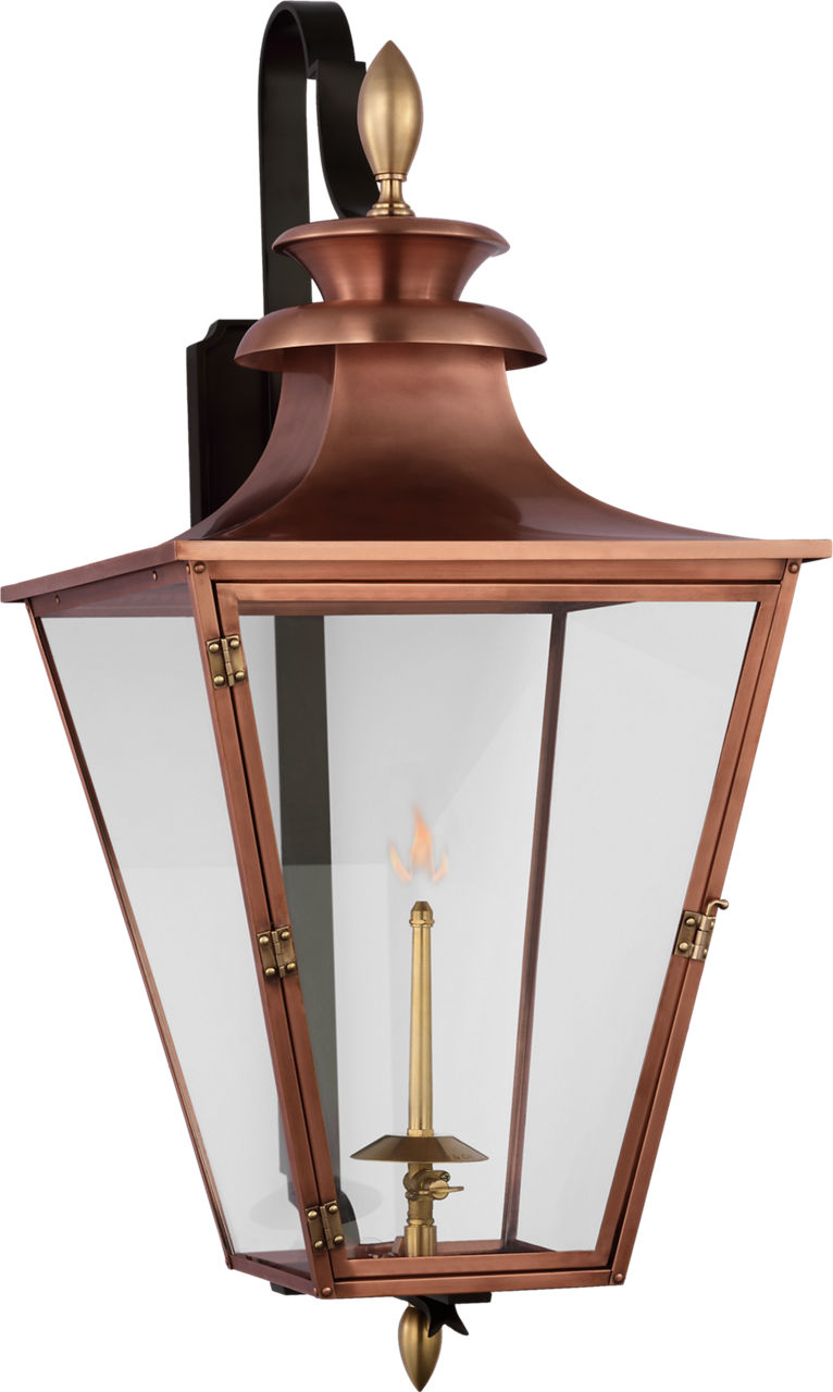 Albermarle Medium Bracketed Gas Wall Lantern | Soft Copper and Brass | Clear Glass