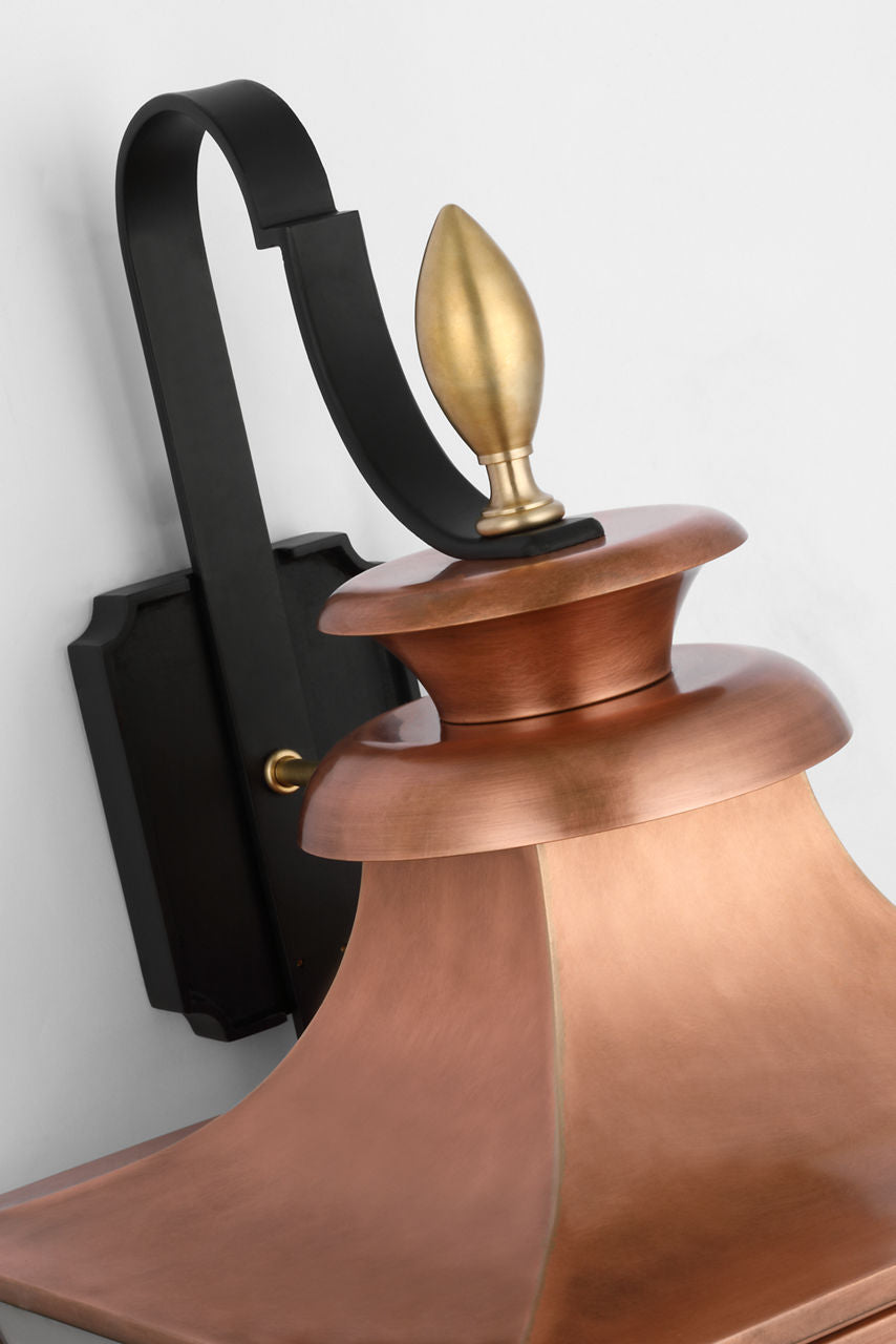 Albermarle Medium Bracketed Gas Wall Lantern | Soft Copper and Brass | Clear Glass