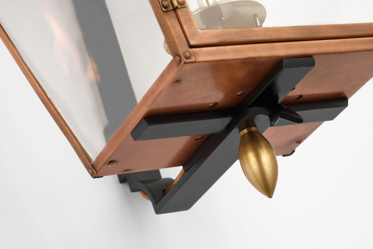 Albermarle Medium Bracketed Gas Wall Lantern | Soft Copper and Brass | Clear Glass