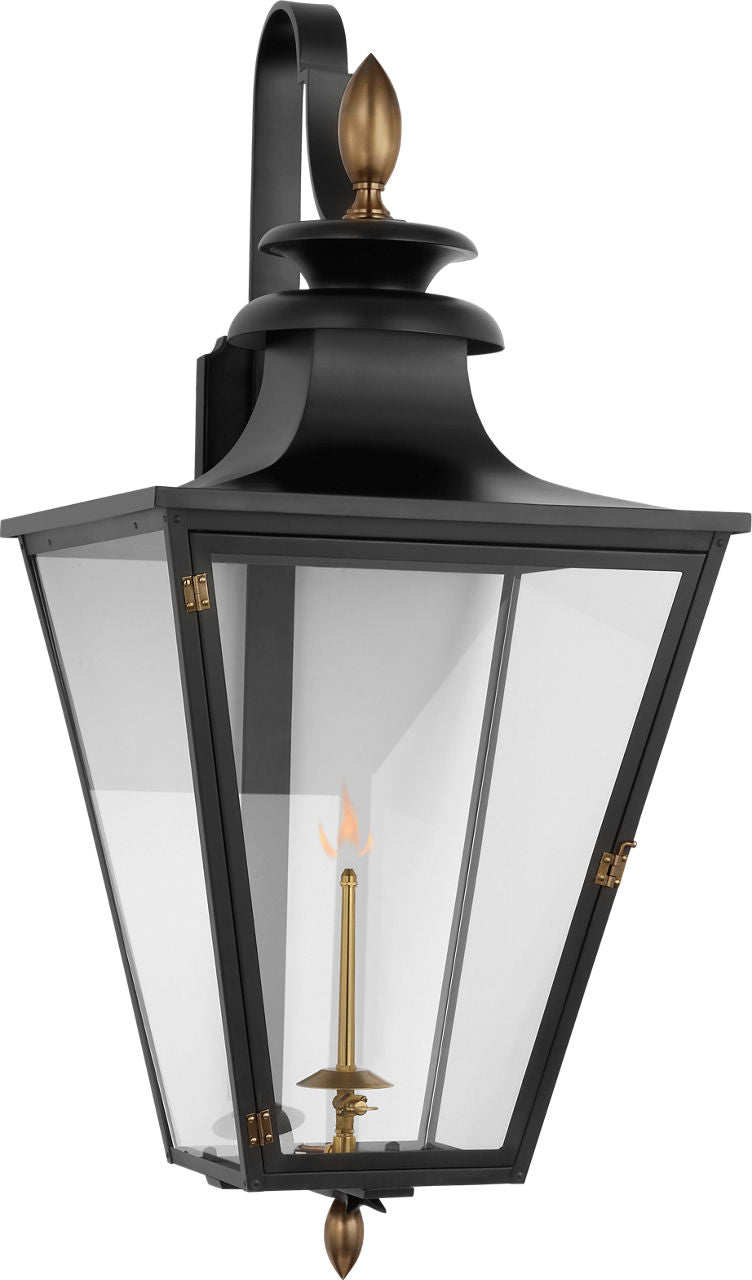 Albermarle Large Bracketed Gas Wall Lantern | Matte Black and Brass | Clear Glass