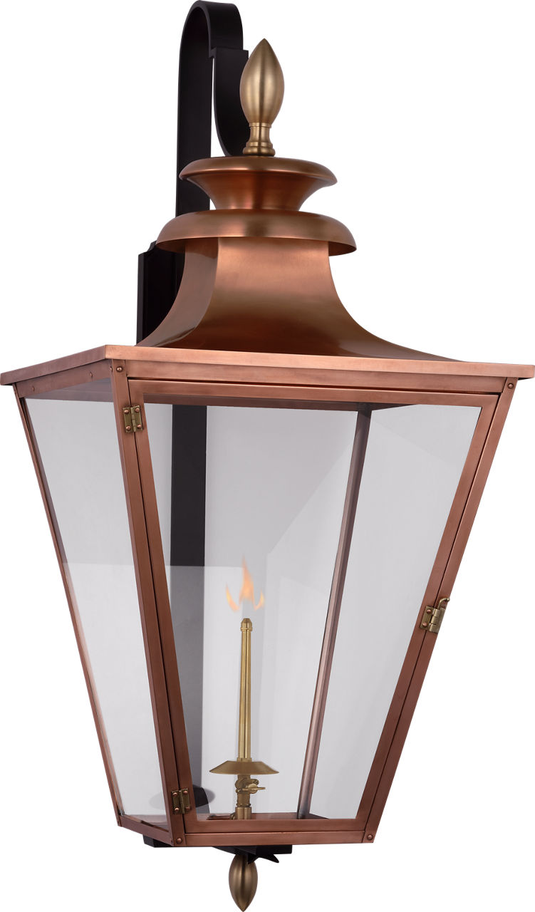 Albermarle Large Bracketed Gas Wall Lantern | Soft Copper and Brass | Clear Glass