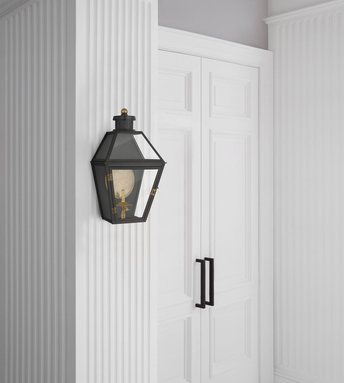 Stratford Small 3/4 Gas Wall Lantern | Matte Black | Clear Glass