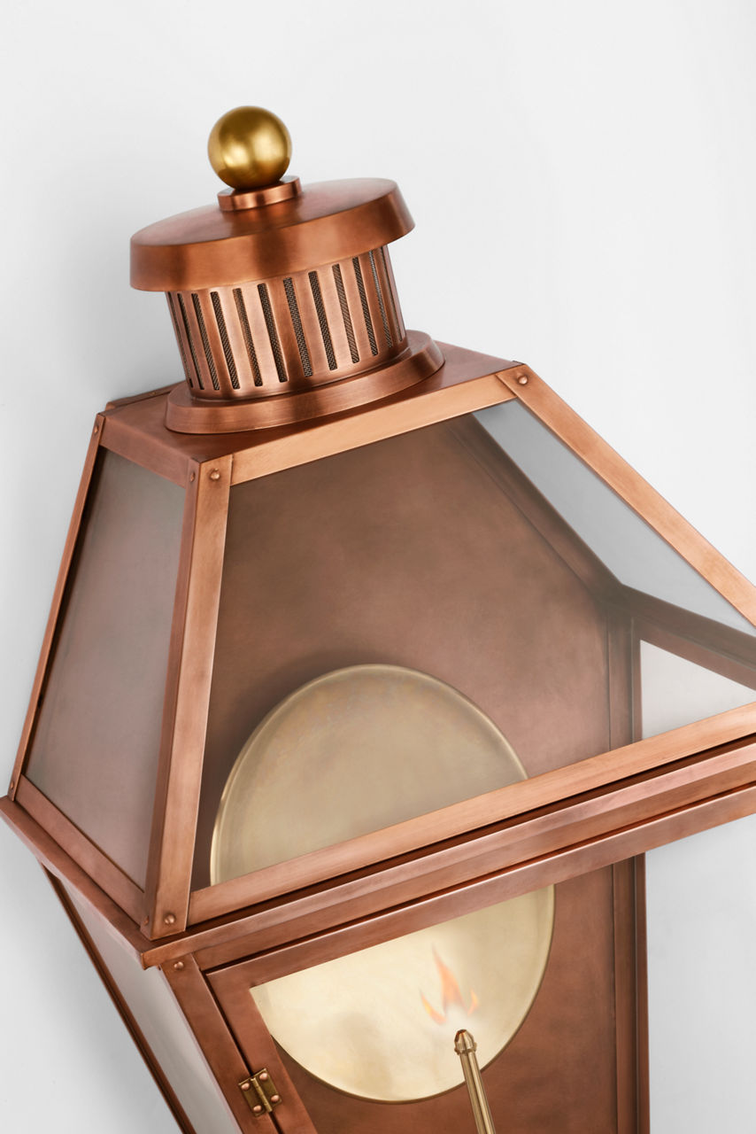 Stratford Large 3/4 Gas Wall Lantern | Soft Copper | Clear Glass