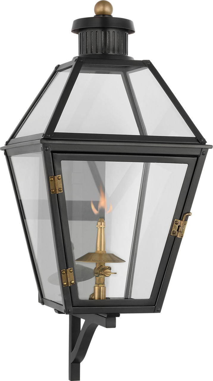 Stratford Small Bracketed Gas Wall Lantern | Matte Black | Clear Glass