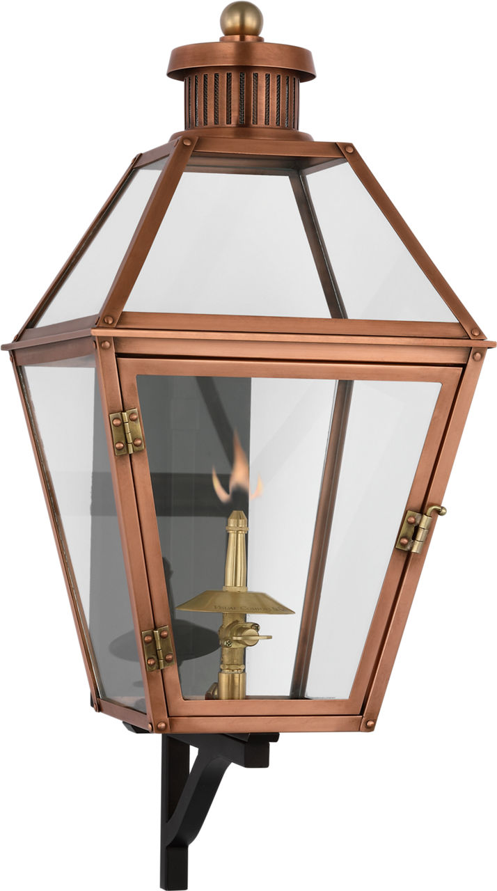 Stratford Small Bracketed Gas Wall Lantern | Soft Copper | Clear Glass