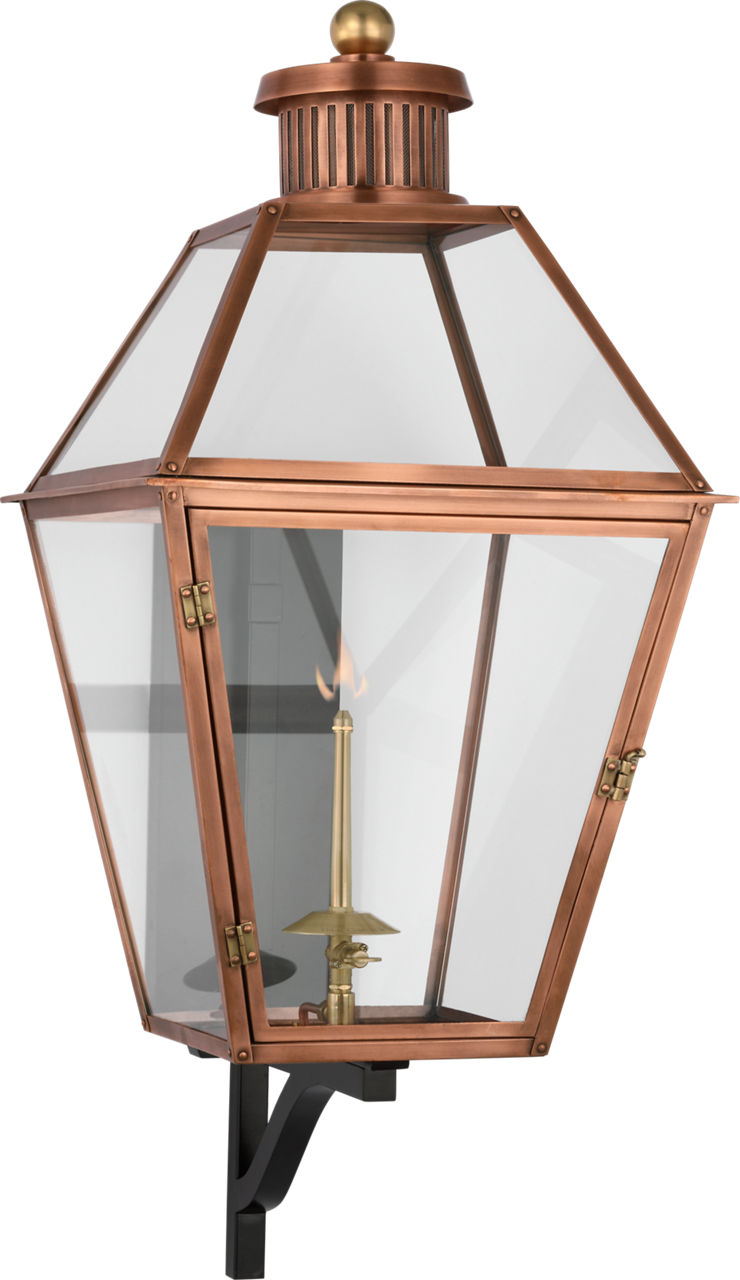 Stratford Large Bracketed Gas Wall Lantern | Soft Copper | Clear Glass