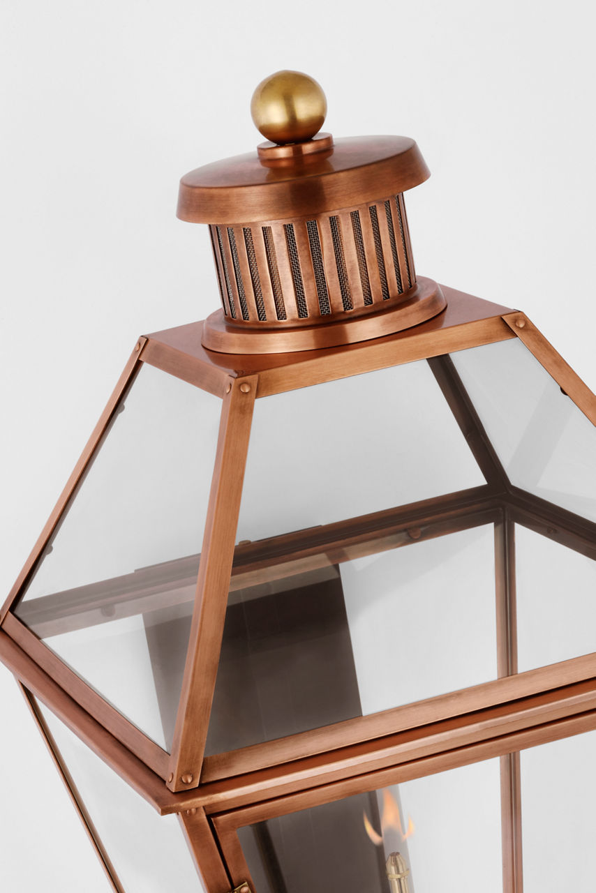Stratford Large Bracketed Gas Wall Lantern | Soft Copper | Clear Glass