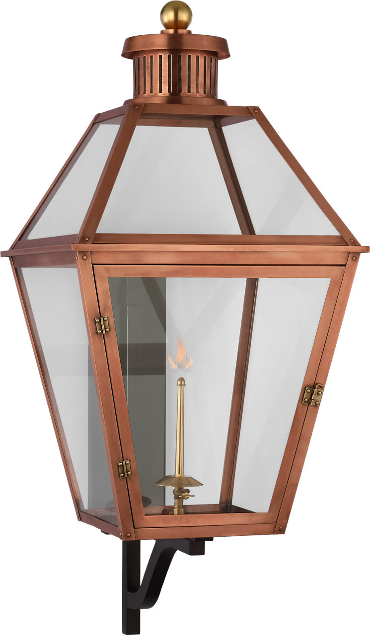 Stratford XL Bracketed Gas Wall Lantern | Soft Copper | Clear Glass