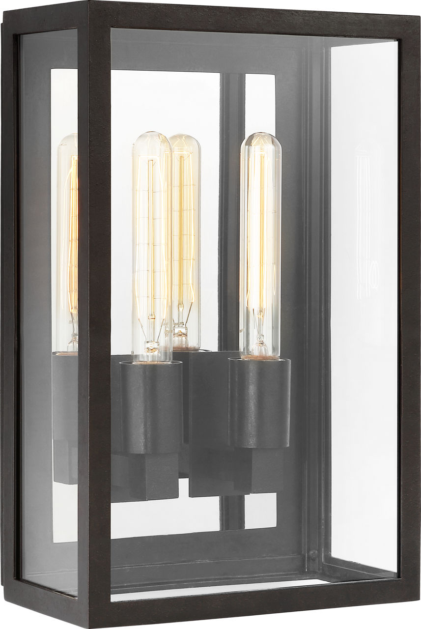 Fresno Medium 2-Light 3/4 Wall Lantern | Aged Iron | Clear Glass