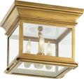 Club Small Square Outdoor Flush Mount | Antique-Burnished Brass | Clear Glass