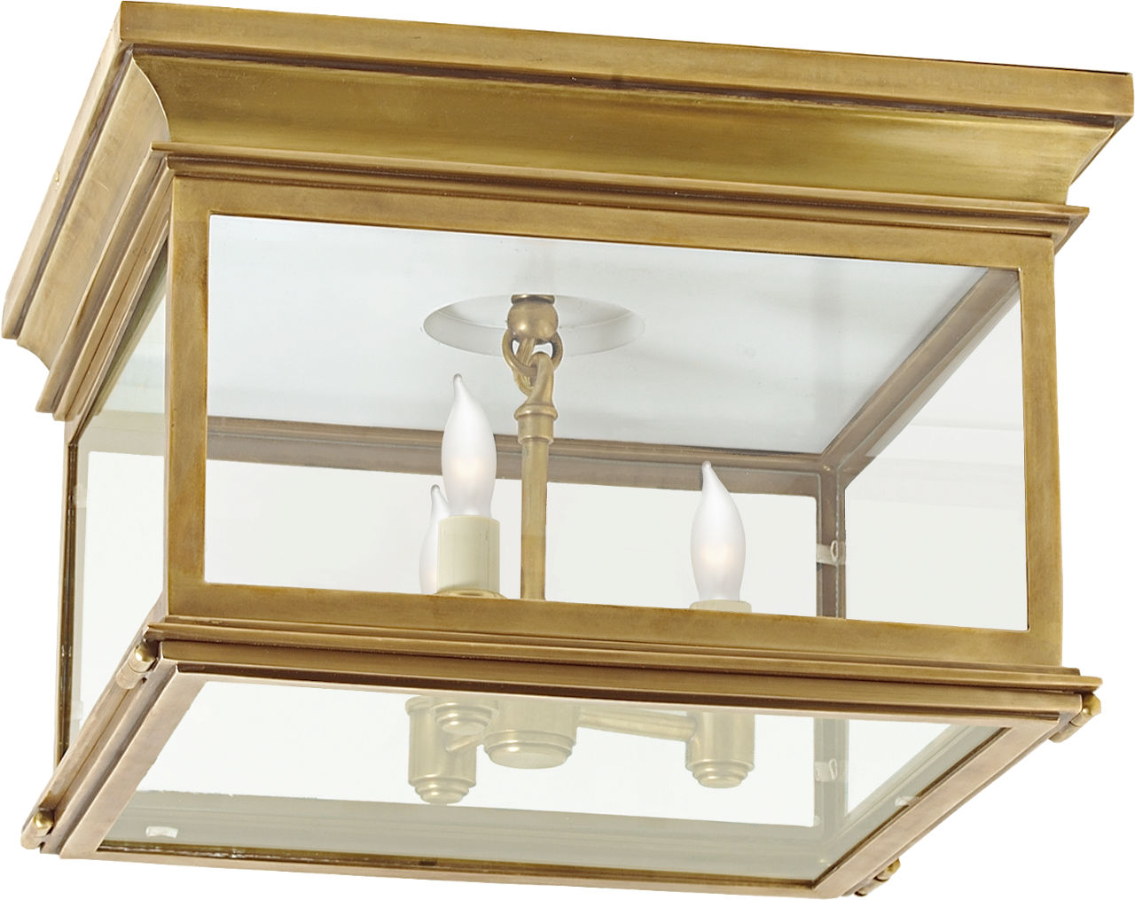 Club Large Square Outdoor Flush Mount | Antique-Burnished Brass | Clear Glass