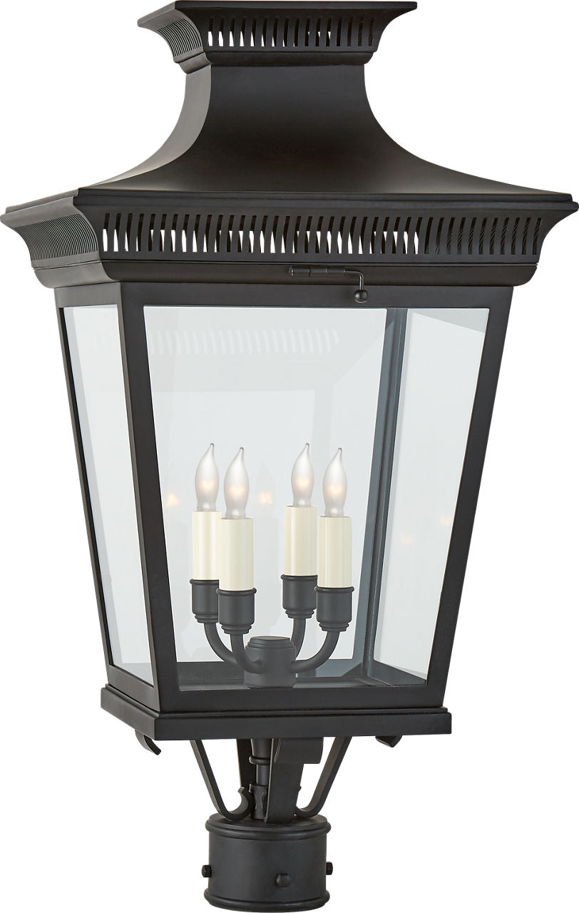 Elsinore Medium Post Lantern | Black | Clear Glass