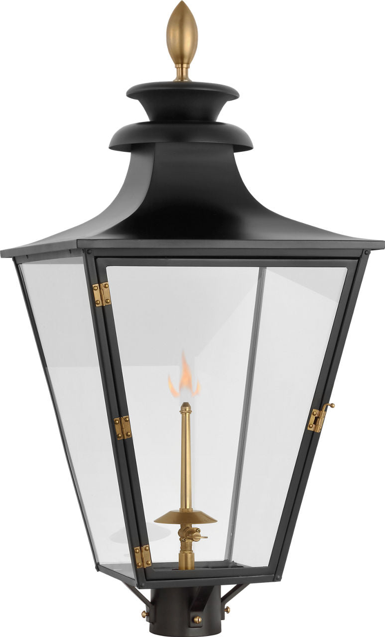 Albermarle Gas Post Light | Matte Black and Brass | Clear Glass