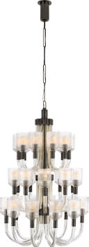 Reverie Large Three-Tier Chandelier | Clear Ribbed Glass and Bronze