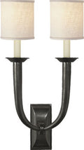 French Deco Horn Double Sconce | Bronze | Linen Shades
