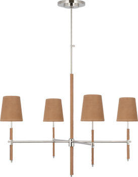 Bryant Large Wrapped Chandelier | Polished Nickel and Natural Leather | Natural Leather Shade