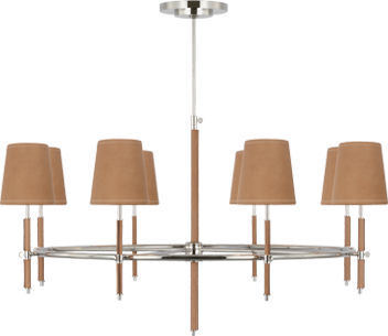 Bryant Wrapped Ring Chandelier | Polished Nickel and Natural Leather | Natural Leather Shade