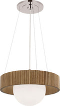 Arena 18" Ring and Globe Chandelier | Polished Nickel and Natural Oak | White Glass