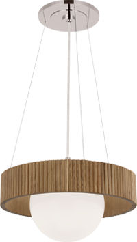 Arena 18" Ring and Globe Chandelier | Polished Nickel and Natural Oak | White Glass