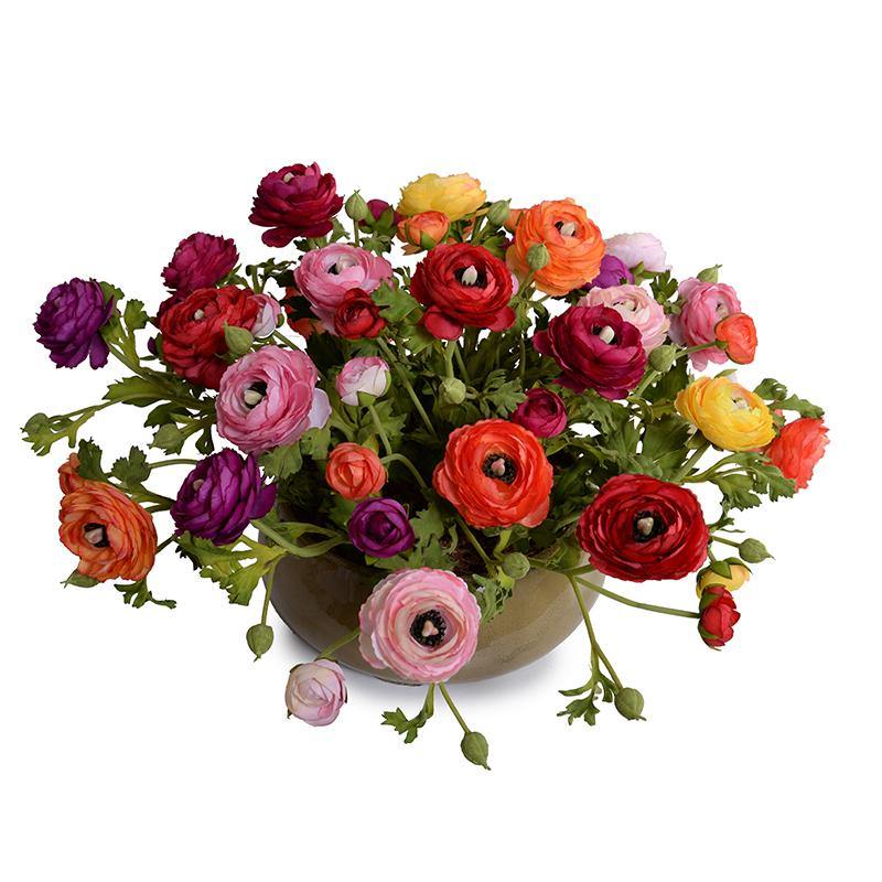 Ranunculus Centerpiece 12"H Dark Green Glazed Terracotta