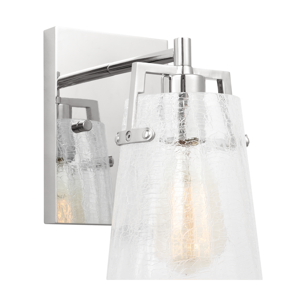 Crofton Small Sconce Chrome Clear Crackle Glass