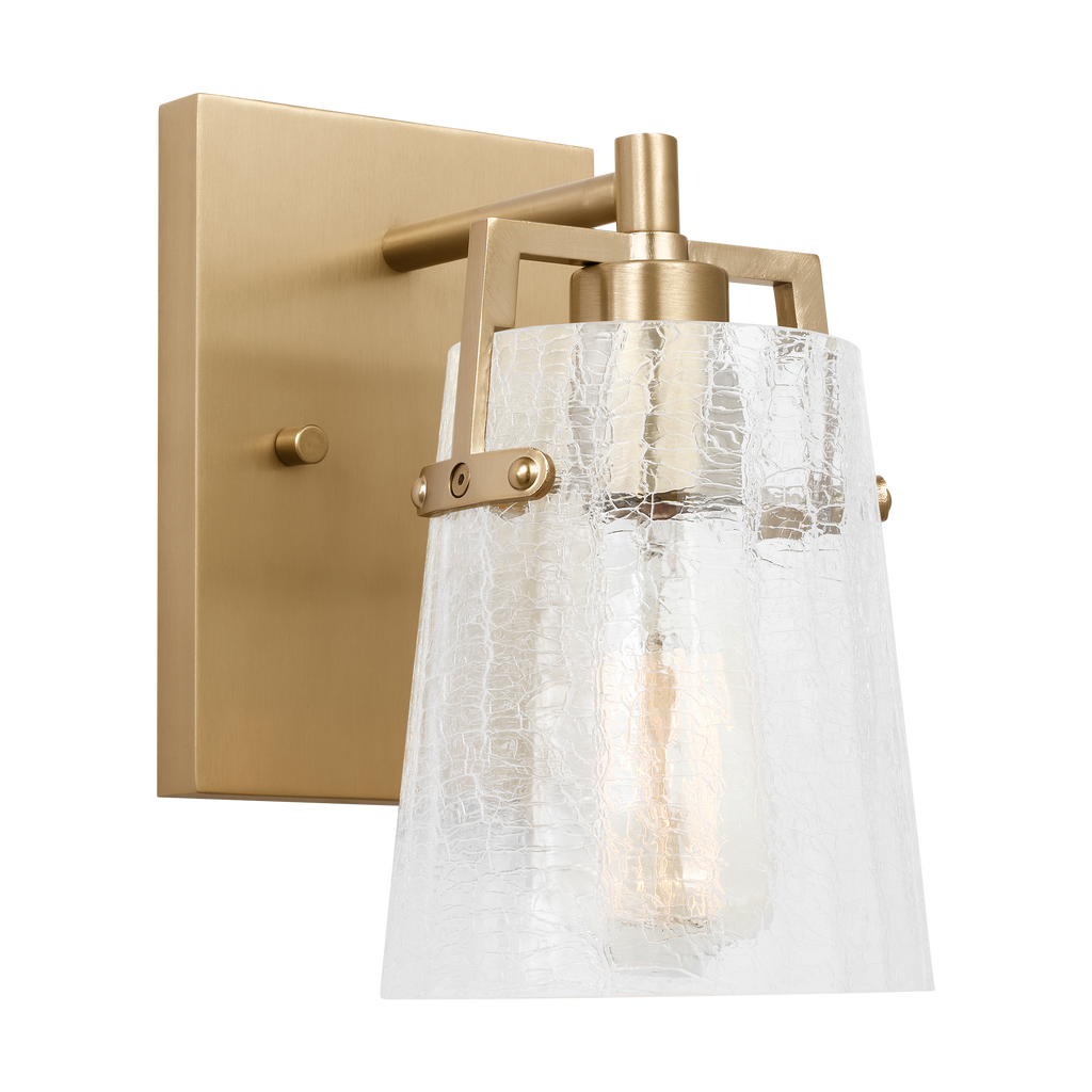 Crofton Small Sconce Satin Brass Clear Crackle Glass
