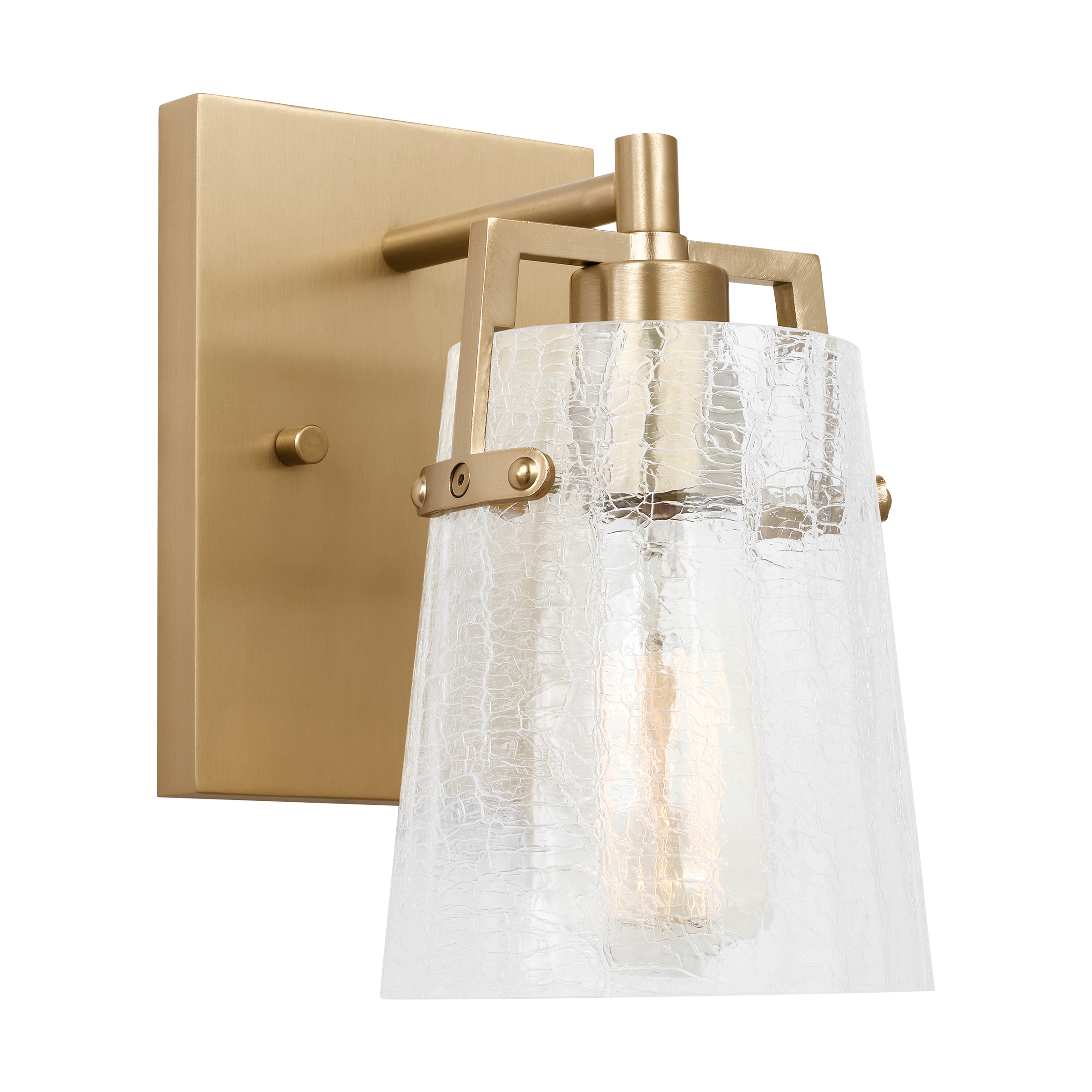 Crofton Small Sconce Satin Brass Clear Crackle Glass