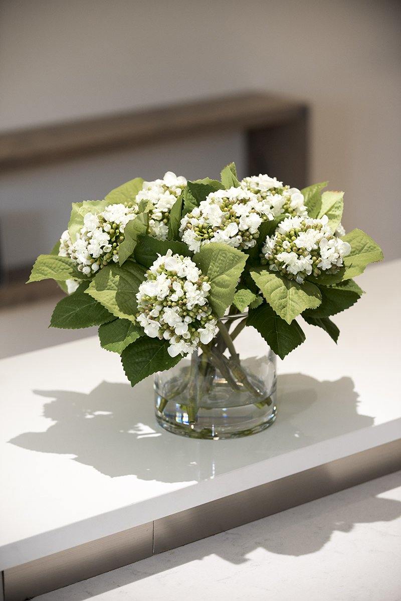 Hydrangea Bud Bouquet in Glass 12"H White