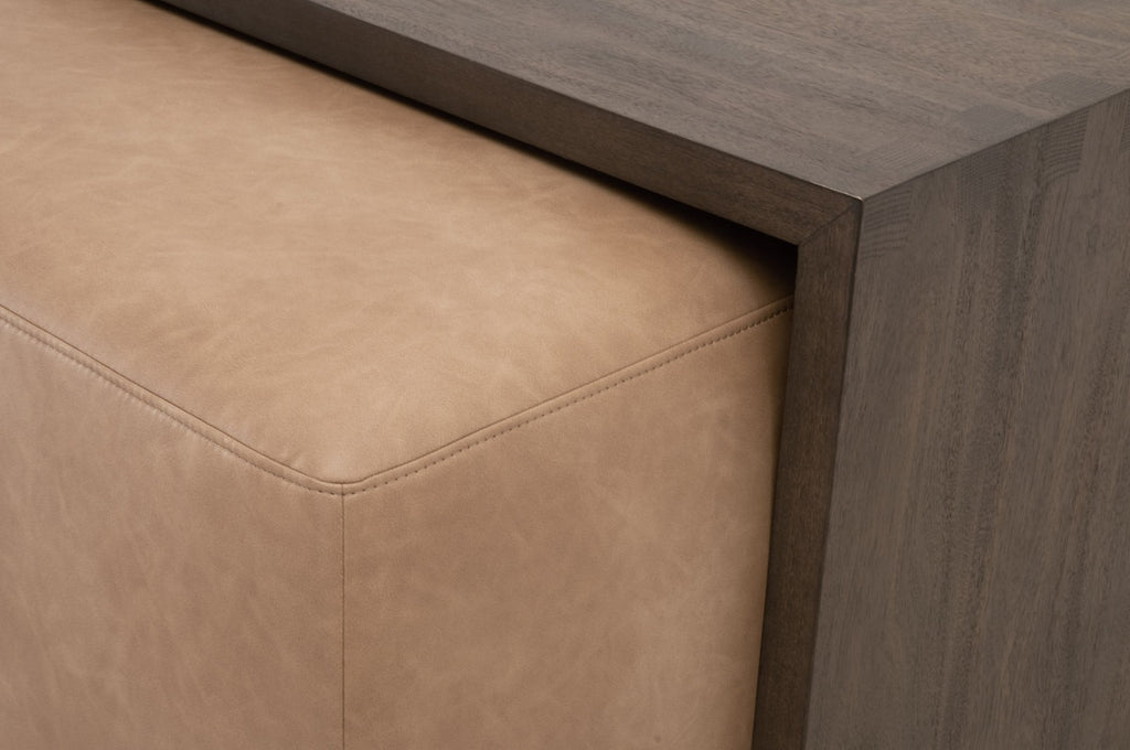 Dovetail Upholstered Coffee Table | Burnished Brown Acacia
