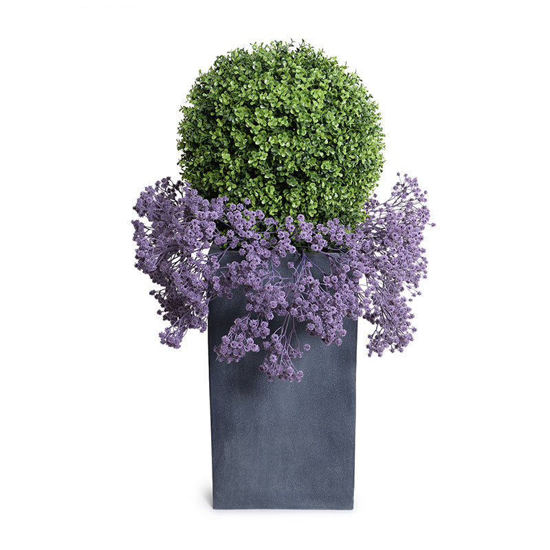 Boxwood Ball w/Gypsophila in Column Planter 40"H