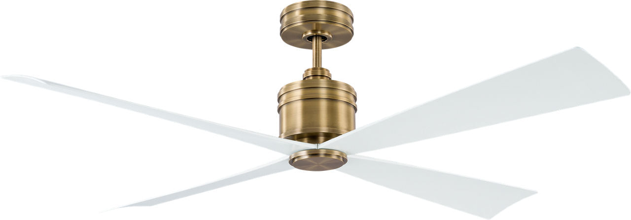 Launceton 56 Ceiling Fan | Hand-Rubbed Antique Brass | Matte White Blades Hand Rubbed Antique Brass