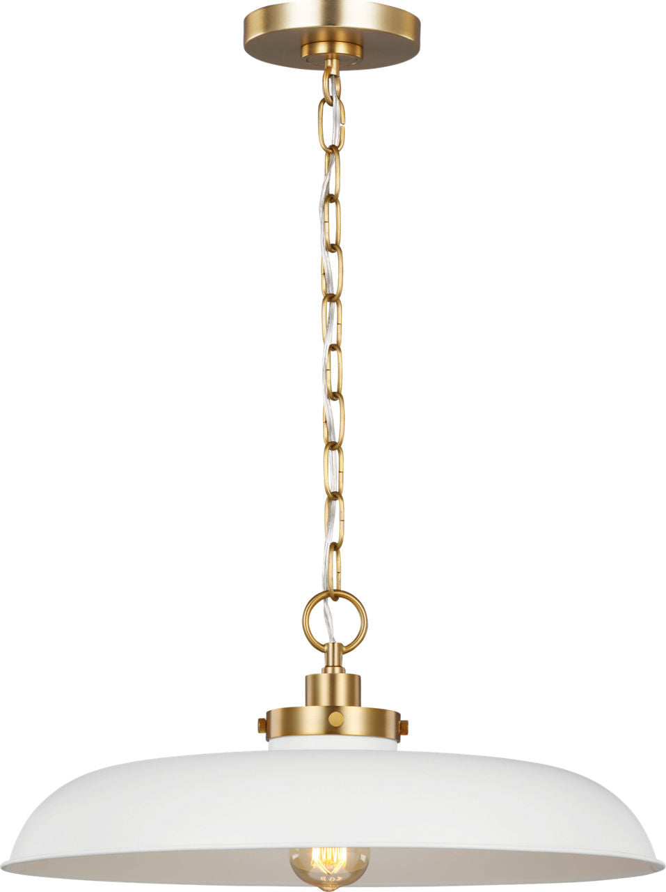 Wellfleet Medium Wide Pendant Matte White and Burnished Brass