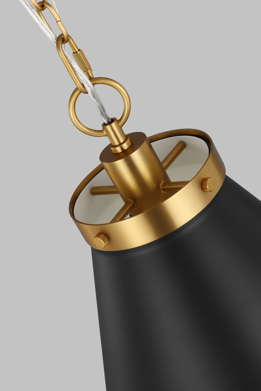 Wellfleet Large Cone Pendant Midnight Black and Burnished Brass