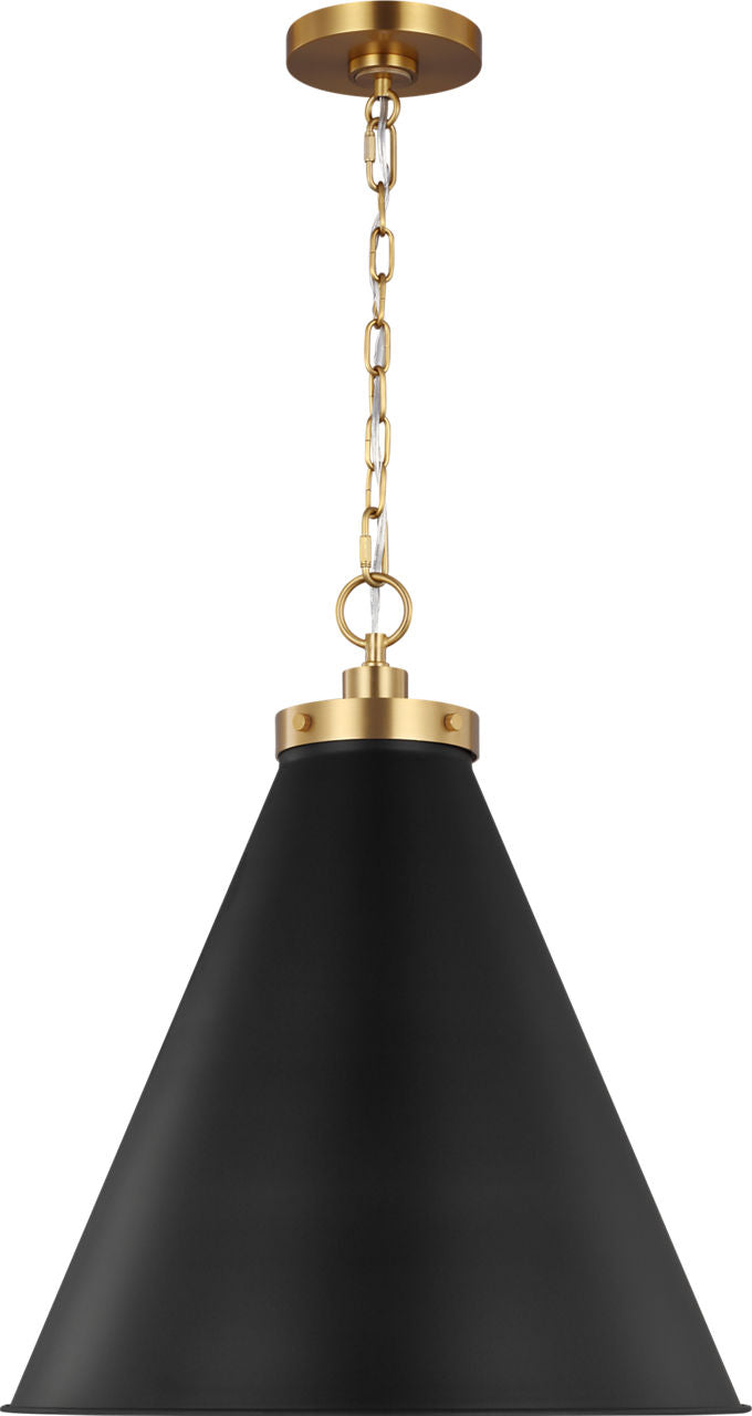 Wellfleet Large Cone Pendant Midnight Black and Burnished Brass