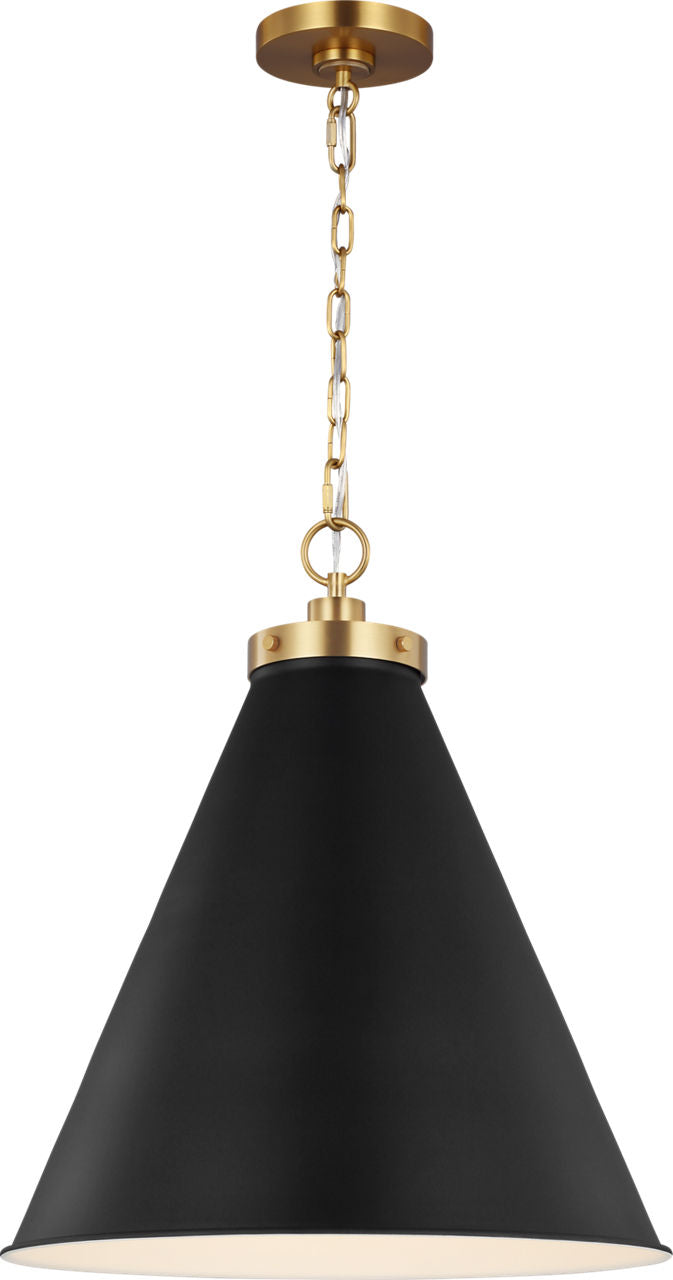 Wellfleet Large Cone Pendant Midnight Black and Burnished Brass