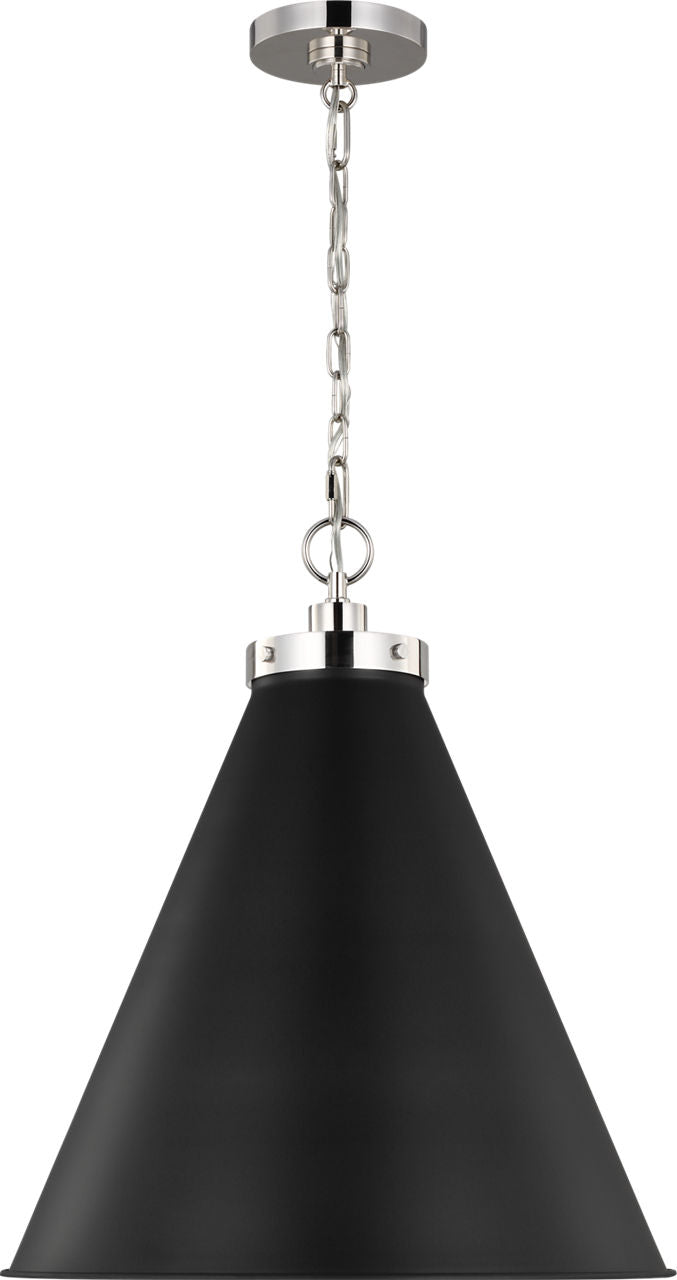 Wellfleet Large Cone Pendant Midnight Black and Polished Nickel