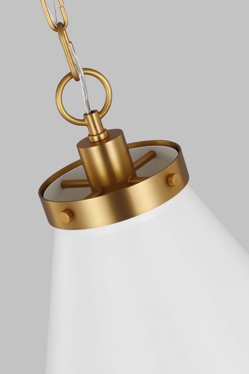 Wellfleet Large Cone Pendant Matte White and Burnished Brass